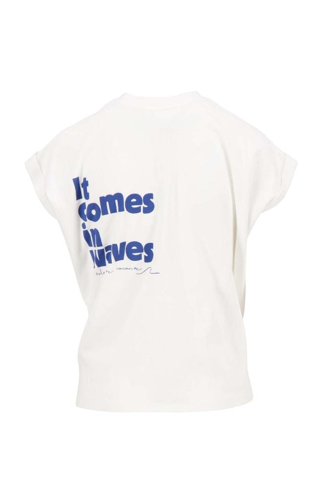 T SHIRT MET OPGEROLDE MOUW MET TEKST 0304 257 1000 WIT